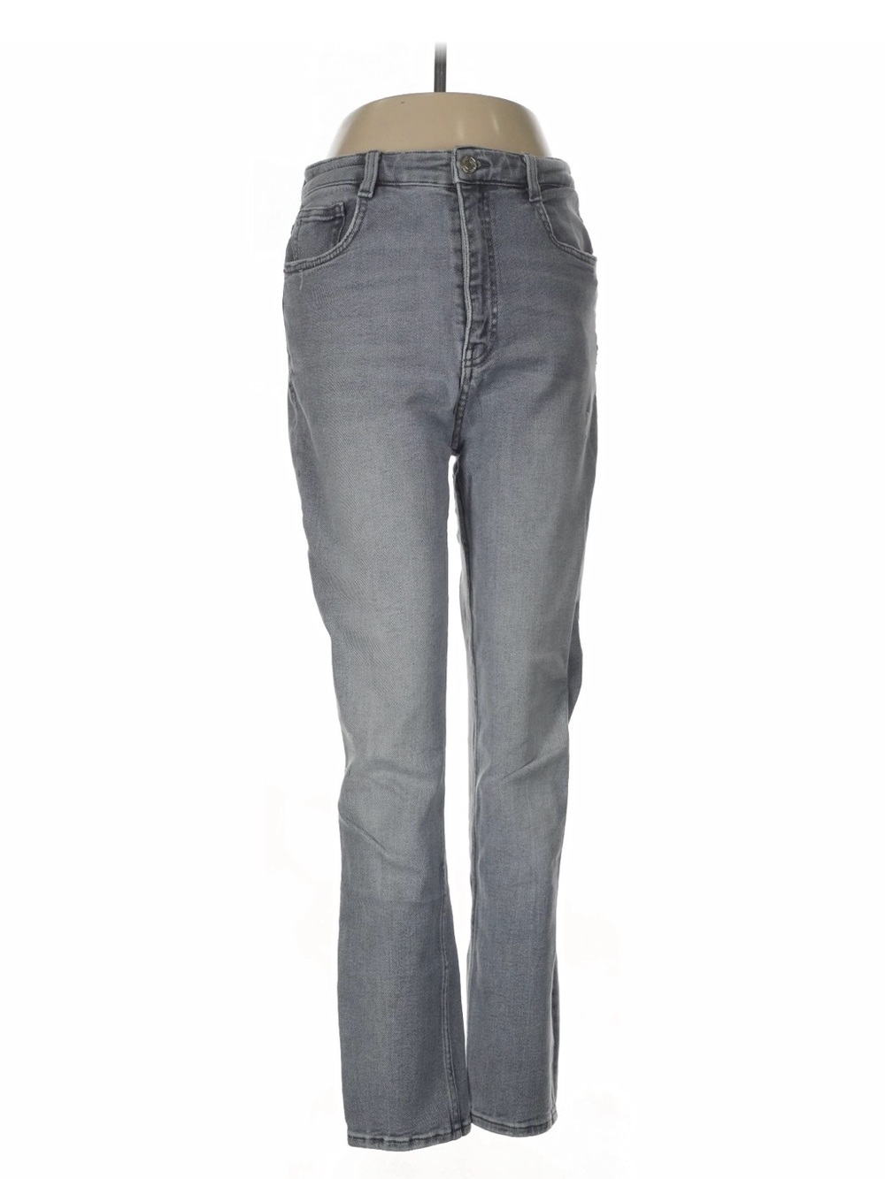 Zara Straight-Leg High-Rise Jeans — Gray Wash